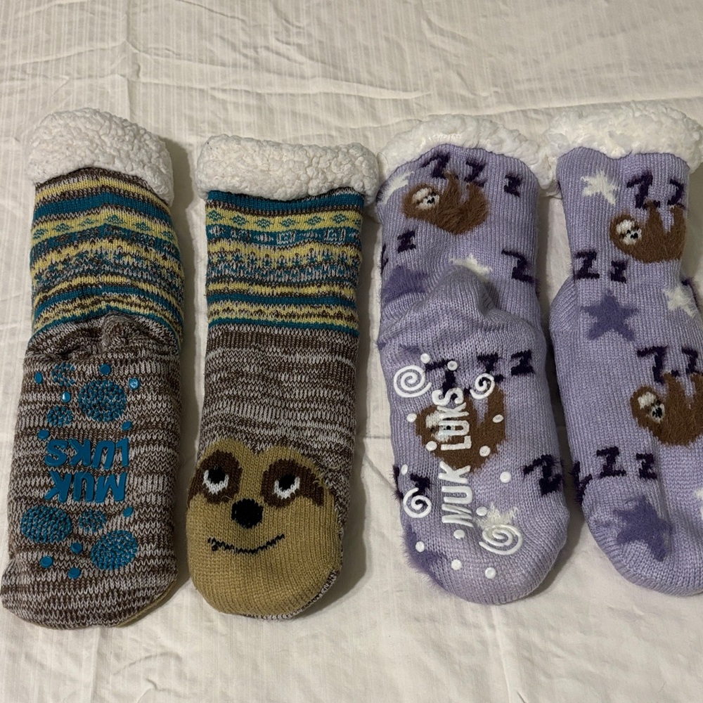 MUK LUKS Cozy Sloth and Patterned Cabin Socks Set of 2